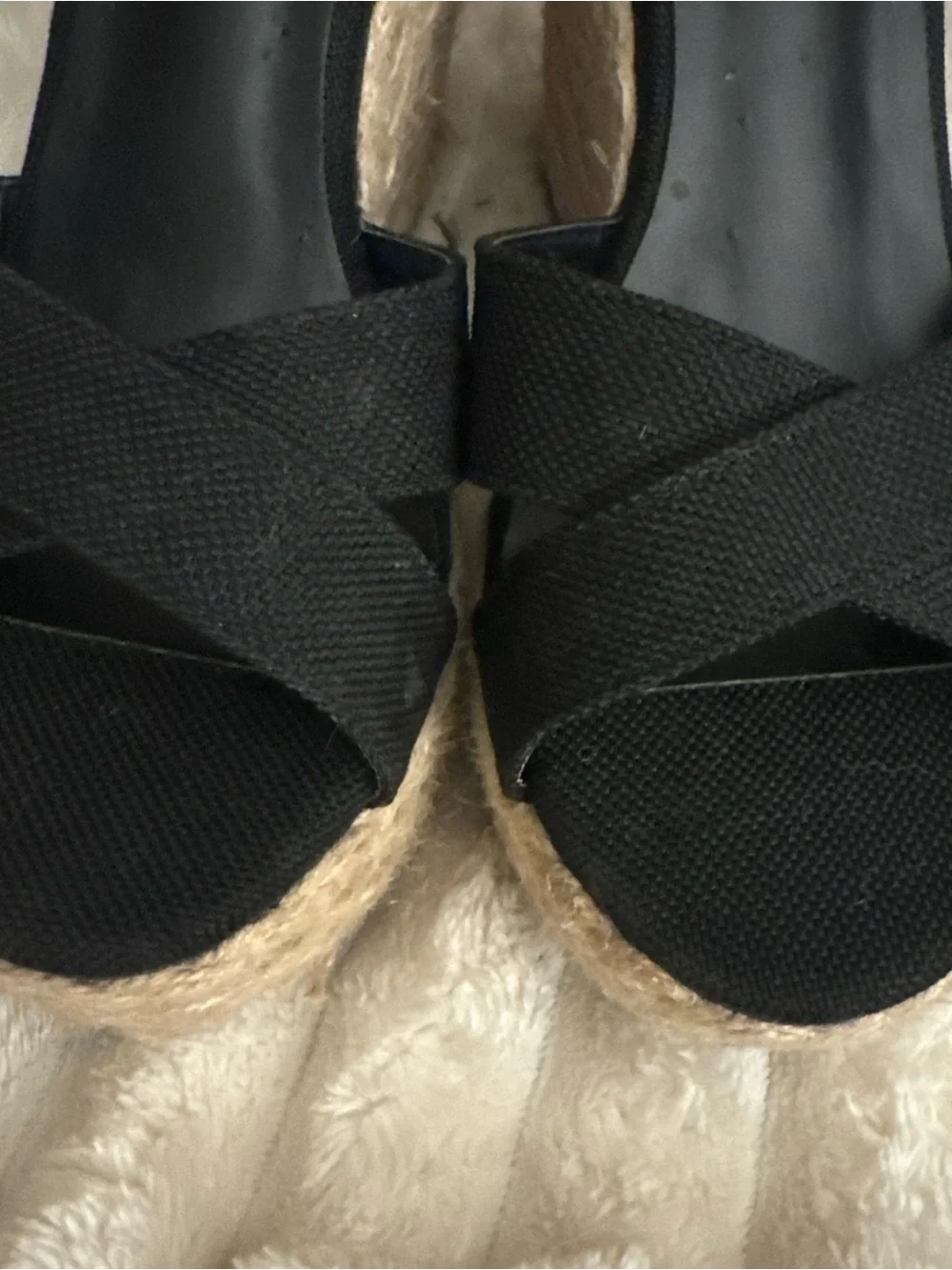 Lulus Black Canvas Wedge Heel  Espadrille Sandals 7 Strappy Lace Up Rope Heel